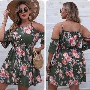 Plus Size Cold Shoulder Floral Dress
